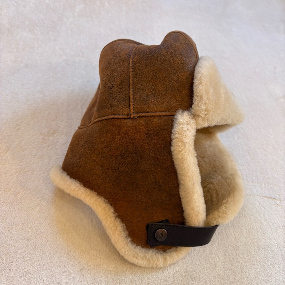 UGG Chestnut Brown Sheepskin Trapper Aviatpr Hat Shearling Lining Sz L/XL